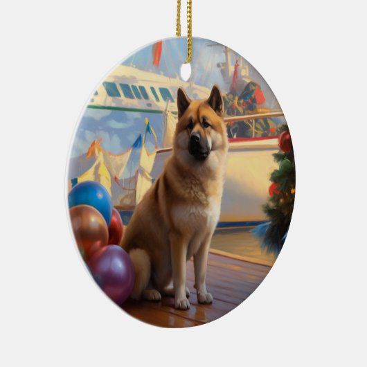 Amerikaanse Akita Kerstcruise: Pawsome Vakantie Keramisch Ornament (Rechts)
