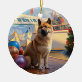 Amerikaanse Akita Kerstcruise: Pawsome Vakantie Keramisch Ornament (Voorkant)