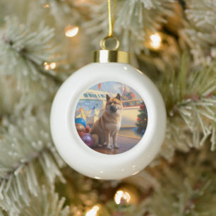 Amerikaanse Akita Kerstcruise: Pawsome Vakantie Keramische Bal Ornament