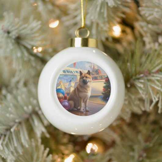 Amerikaanse Akita Kerstcruise: Pawsome Vakantie Keramische Bal Ornament (Boom)
