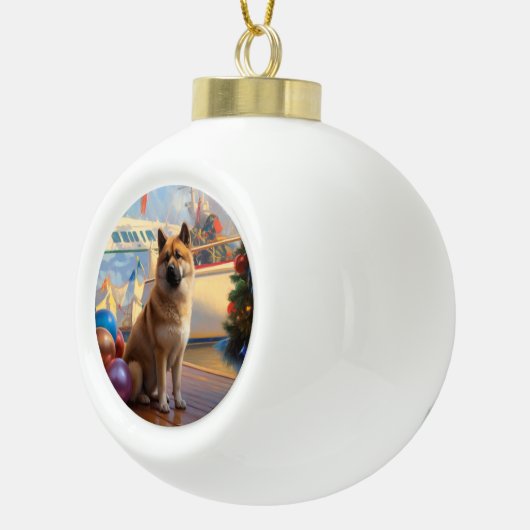 Amerikaanse Akita Kerstcruise: Pawsome Vakantie Keramische Bal Ornament (Rechts)