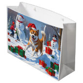 Amerikaanse Akita Kerstfeest Sneeuwscène Groot Cadeauzakje (Achterkant Gekanteld)