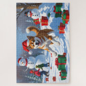 Amerikaanse Akita Kerstfeest Sneeuwscène Legpuzzel (Verticaal)