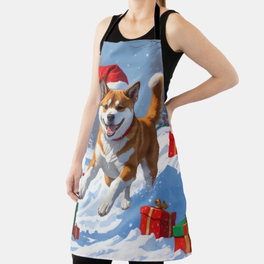 Amerikaanse Akita Kerstfeest Sneeuwscène Schort (Insitu)