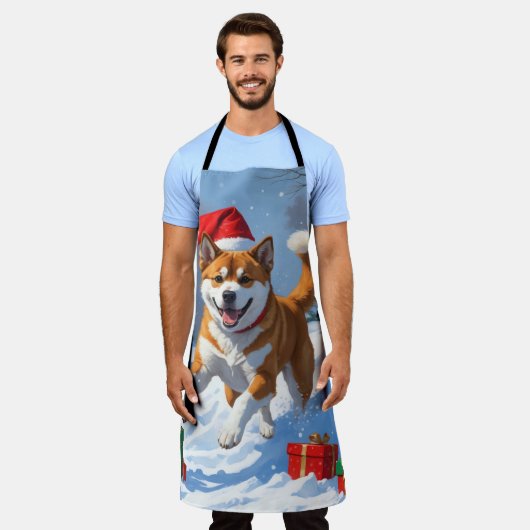 Amerikaanse Akita Kerstfeest Sneeuwscène Schort (Gedragen)