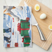 Amerikaanse Akita Kerstfeest Sneeuwscène Theedoek (Quarter Fold)