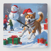 Amerikaanse Akita Kerstfeest Sneeuwscène Vierkante Klok (Voorkant)