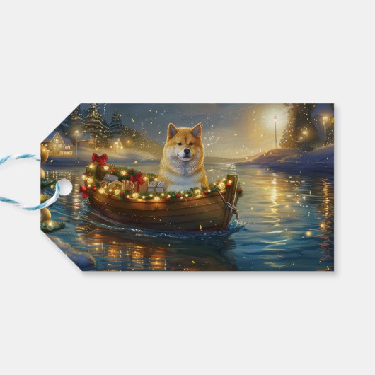 Amerikaanse Akita kerstvakantie Cadeaulabel (Achterkant Horizontaal)