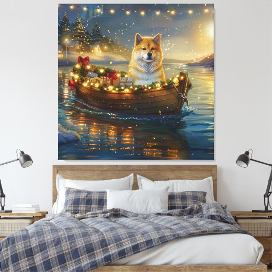 Amerikaanse Akita kerstvakantie Canvas Afdruk (Insitu (Slaapkamer))