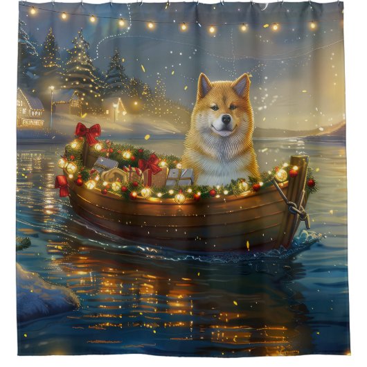 Amerikaanse Akita kerstvakantie Douchegordijn (Voorkant)