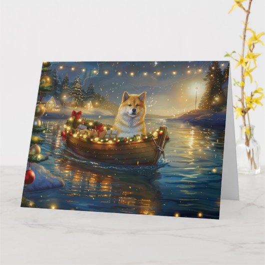 Amerikaanse Akita kerstvakantie Kaart (Gele Bloem)