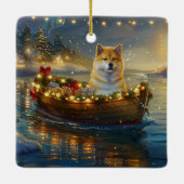 Amerikaanse Akita kerstvakantie Keramisch Ornament (Achterkant)