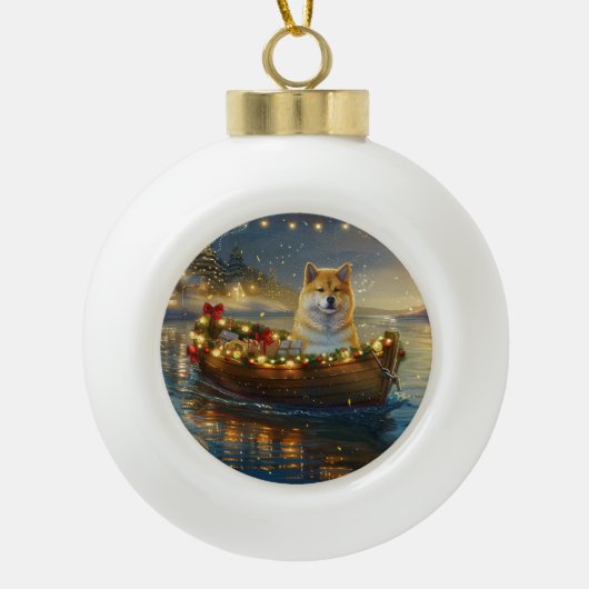 Amerikaanse Akita kerstvakantie Keramische Bal Ornament (Voorkant)