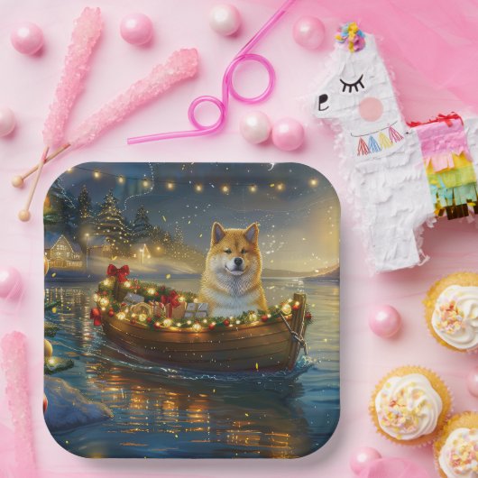 Amerikaanse Akita kerstvakantie Papieren Bordje (Feest)