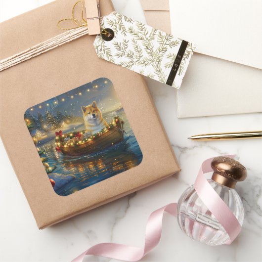 Amerikaanse Akita kerstvakantie Vierkante Sticker (Geschenken)