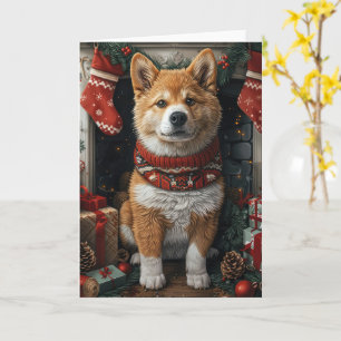 Amerikaanse Akita met kerstcadeaus Haard Kaart