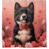 Amerikaanse Akita met Rozen - Valentijnsdag Douchegordijn (Voorkant)