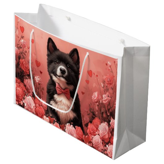 Amerikaanse Akita met Rozen - Valentijnsdag Groot Cadeauzakje (Voorkant Gekanteld)