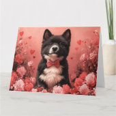 Amerikaanse Akita met Rozen - Valentijnsdag Kaart (Voorkant)