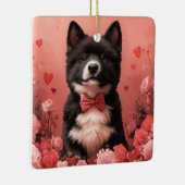 Amerikaanse Akita met Rozen - Valentijnsdag Keramisch Ornament (Rechts)