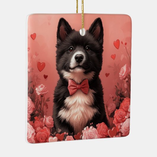 Amerikaanse Akita met Rozen - Valentijnsdag Keramisch Ornament (Rechts)