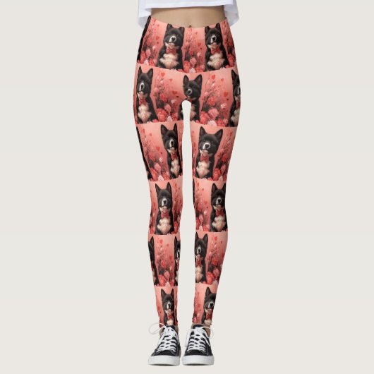 Amerikaanse Akita met Rozen - Valentijnsdag Leggings (Voorkant)