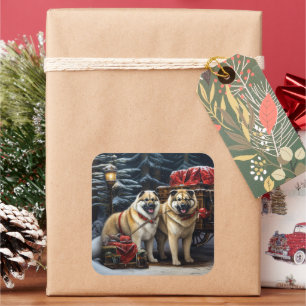Amerikaanse Akita Sneeuw Slede Rit Kerst Decor Vierkante Sticker