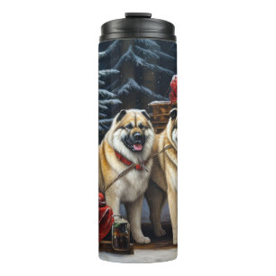 Amerikaanse Akita Sneeuwrijke slee-rit Kerst Decor Thermosbeker