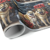 Amerikaanse Akita Sneeuwrijke slee-rit Kerstdecora Cadeaupapier (Rol Hoek)