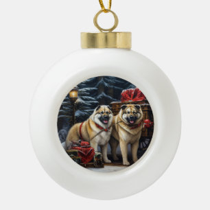 Amerikaanse Akita Sneeuwrijke slee-rit Kerstdecora Keramische Bal Ornament