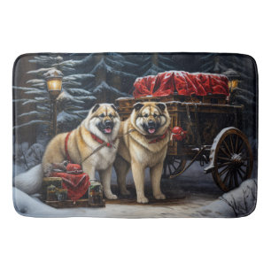 Amerikaanse Akita Snowy Sleigh Ride Kerstdecoratie Badmat