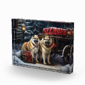 Amerikaanse Akita Snowy Sleigh Ride Kerstdecoratie Fotoblokken (Rechts)
