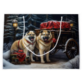 Amerikaanse Akita Snowy Sleigh Ride Kerstdecoratie Groot Cadeauzakje (Voorkant)