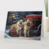 Amerikaanse Akita Snowy Sleigh Ride Kerstdecoratie Kaart (Voorkant)