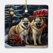 Amerikaanse Akita Snowy Sleigh Ride Kerstdecoratie Keramisch Ornament (Achterkant)