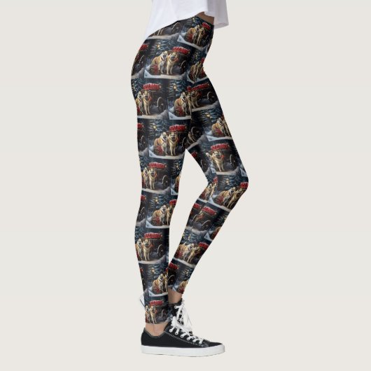 Amerikaanse Akita Snowy Sleigh Ride Kerstdecoratie Leggings (Rechts)