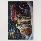 Amerikaanse Akita Snowy Sleigh Ride Kerstdecoratie Legpuzzel (Verticaal)