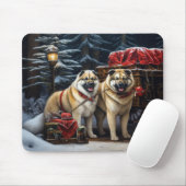 Amerikaanse Akita Snowy Sleigh Ride Kerstdecoratie Muismat (Met muis)