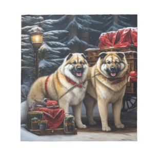 Amerikaanse Akita Snowy Sleigh Ride Kerstdecoratie Notitieblok
