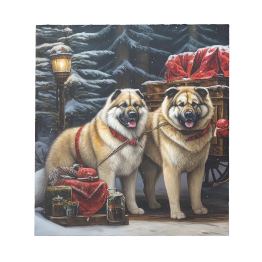 Amerikaanse Akita Snowy Sleigh Ride Kerstdecoratie Notitieblok (Voorkant)