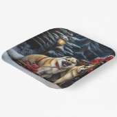 Amerikaanse Akita Snowy Sleigh Ride Kerstdecoratie Papieren Bordje (Gebogen)