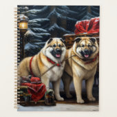 Amerikaanse Akita Snowy Sleigh Ride Kerstdecoratie Planner (Voorkant)