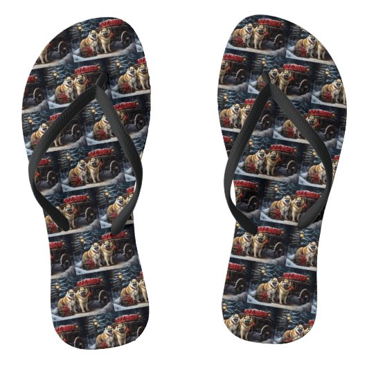 Amerikaanse Akita Snowy Sleigh Ride Kerstdecoratie Teenslippers (Voetbed)