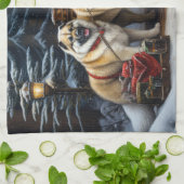 Amerikaanse Akita Snowy Sleigh Ride Kerstdecoratie Theedoek (Gevouwen)