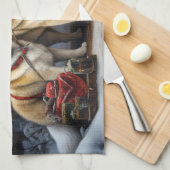 Amerikaanse Akita Snowy Sleigh Ride Kerstdecoratie Theedoek (Quarter Fold)