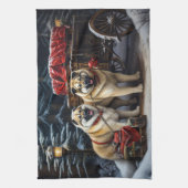 Amerikaanse Akita Snowy Sleigh Ride Kerstdecoratie Theedoek (Verticaal)