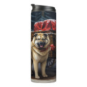 Amerikaanse Akita Snowy Sleigh Ride Kerstdecoratie Thermosbeker (Geroteerd rechts)