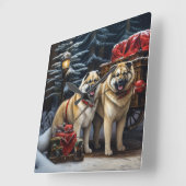 Amerikaanse Akita Snowy Sleigh Ride Kerstdecoratie Vierkante Klok (Hoek)