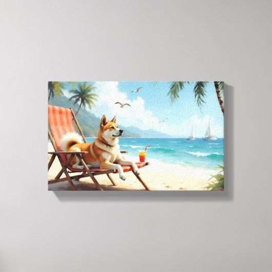 Amerikaanse Akita strandvibes Canvas Afdruk (Voorkant)