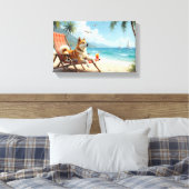 Amerikaanse Akita strandvibes Canvas Afdruk (Insitu (Slaapkamer))